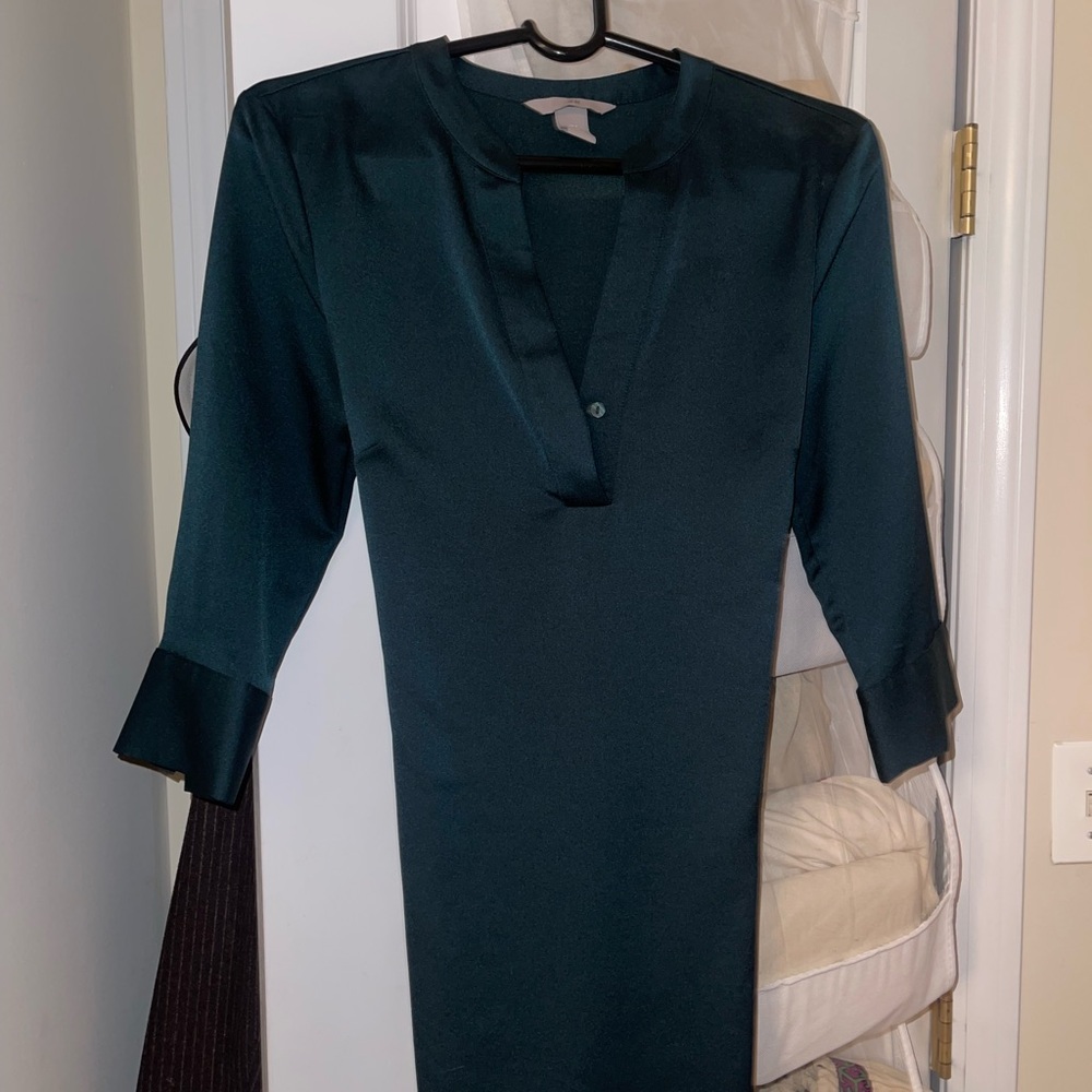 Satin Emerald Green Business Attire Midi Dress